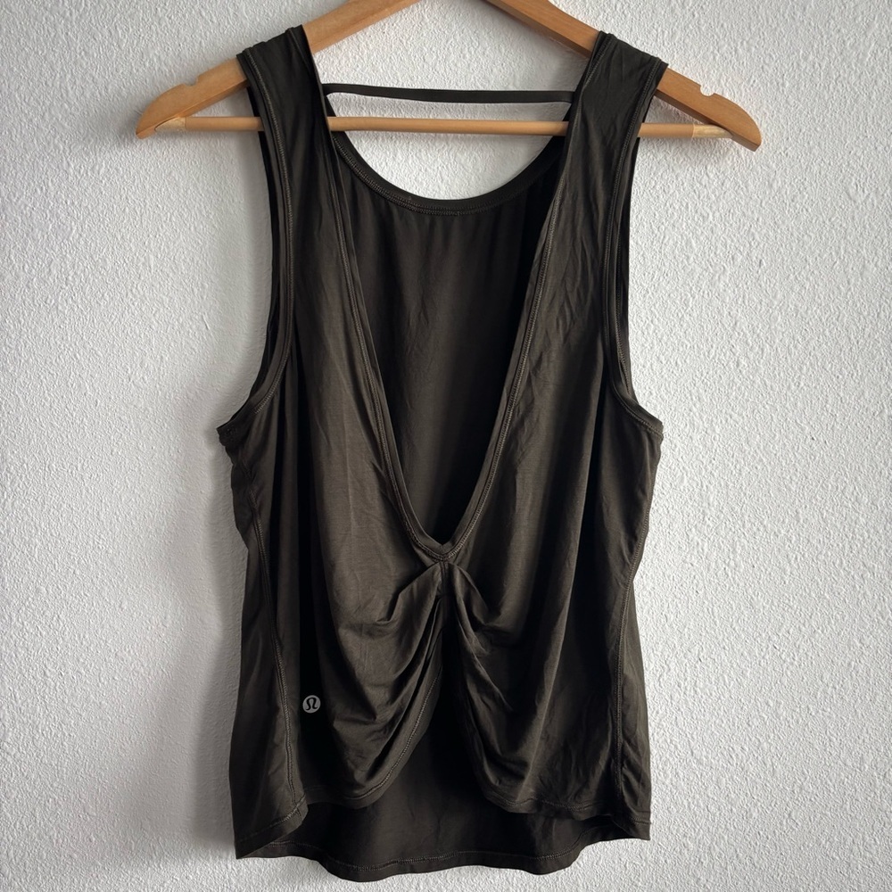 Lululemon Athletica Dark Olive Green Twisted Back Tank Top - Picture 5 of 8